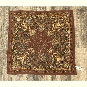 Liz Claiborne Brown Teal Gold Paisley Silk Scarf Medallion Print Square Boho